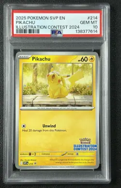 PIKACHU PSA 10 2025 POKEMON SVP EN #214 ILLUSTRATION CONTEST 2024 GEM 7614 - Image 1