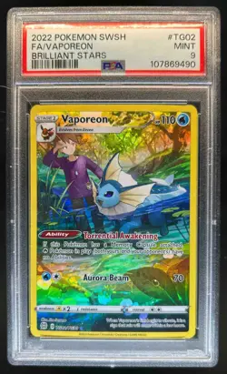 2022 Pokemon SWSH Brilliant Stars Vaporeon Trainer Gallery Holo #TG02/TG30 PSA 9 - Image 1