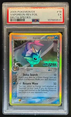 2005 Pokemon EX Delta Species Vaporeon Reverse Holo #18/113 PSA 5 - Image 1