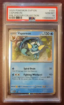PSA 10 GEM MINT POKEMON VAPOREON #168 Prismatic Evolutions Poster Collection - Image 1