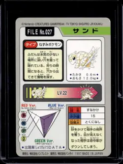 1997 Pokemon Pocket Monsters Cardass Sandshrew #027 - Image 2