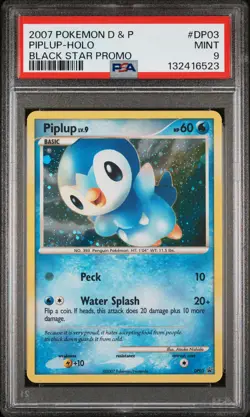 2007 POKEMON DIAMOND & PEARL BLACK STAR PROMO #DP03 PIPLUP-HOLO PSA 9 - Image 1