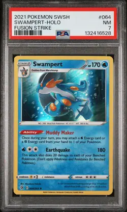 2021 POKEMON SWORD & SHIELD FUSION STRIKE #064 SWAMPERT-HOLO PSA 7 - Image 1