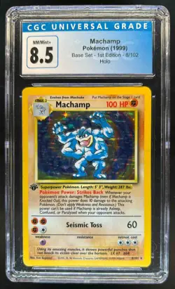 1999 Pokemon Unlimited Machamp Rare Holo #8/102 CGC 8.5 - Image 1