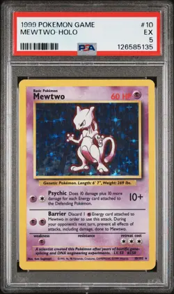 1999 POKEMON BASE SET UNLIMITED #10 MEWTWO-HOLO PSA 5 - Image 1