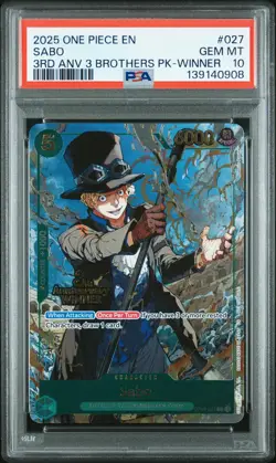 2025 ONE PIECE 3RD ANV TOURNAMENT 3 BROTHERS PACK WINNER #027 SABO PSA 10 - Image 1