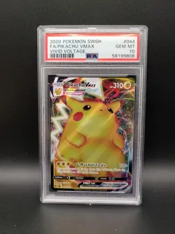2020 POKEMON SWORD & SHIELD VIVID VOLTAGE 044/185 PIKACHU VMAX PSA 10 - Image 1