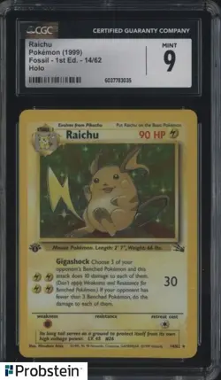 1999 Pokemon Fossil 1st Edition #14/62 Raichu CGC 9 MINT - Image 1