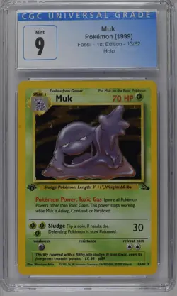 Muk Pokemon 1999 Fossil 1st Edition 13/62 Holo CGC 9 MINT - Image 1