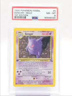 GENGAR 1999 POKEMON FOSSIL 1ST EDITION RARE HOLO 5/62 PSA 8 Q1739 - Image 1