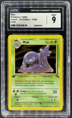 1999 Pokemon Fossil 1st Edition Muk Holo Rare 13/62 CGC 9 Mint - Image 1