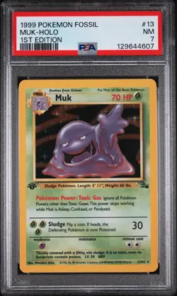 1999 POKEMON FOSSIL 1ST EDITION #13 MUK-HOLO PSA 7 - Image 1