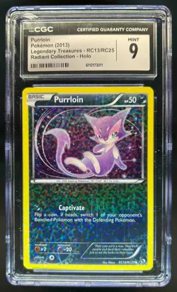 2013 Pokemon Legendary Treasures Purrloin Radiant Collection Holo #RC13 CGC 9 - Image 1