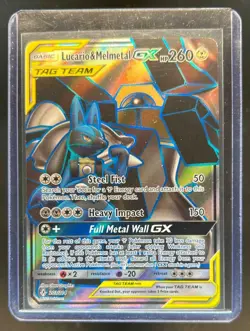 2019 Pokemon Sun & Moon Unbroken Bonds Lucario Melmetal Tag Team #203/214 - Image 1