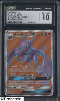 2019 Pokemon Unified Minds #224/236 Aerodactycl Gx Holo CGC 10 GEM MINT - Image 1