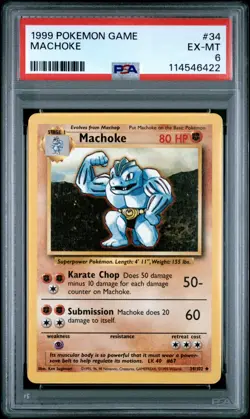 1999 POKEMON GAME #34 MACHOKE PSA EX-MT 6 - Image 1