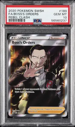 2020 POKEMON SWORD & SHIELD REBEL CLASH #189 FULL ART/BOSS'S ORDERS PSA 10 - Image 1