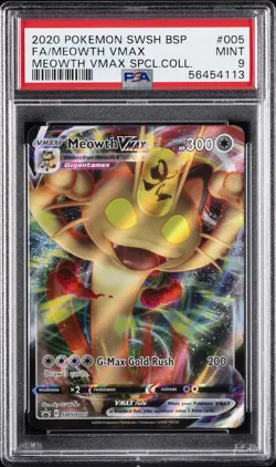 2020 POKEMON SWSH BLACK STAR PROMO #005 FULL ART/MEOWTH VMAX PSA 9 - Image 1