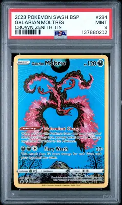 2023 POKEMON SWSH BLACK STAR PROMO CROWN ZENITH TIN #284 GALARIAN MOLTRES PSA 9 - Image 1