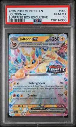 Pokemon 2025 Prismatic Evolutions Surprise Box Jolteon ex 030/131 Stamped PSA 10 - Image 1