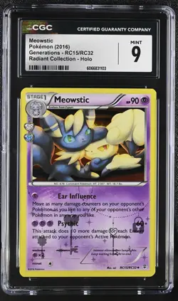 CGC 9 MINT Meowstic Generations RC15/RC32 Radiant Collection Holo Pokemon Card - Image 1
