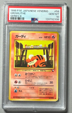 1998 Pokemon Japanese Vending Series III 3 #58 Growlithe PSA 10 Graded Card - Image 1