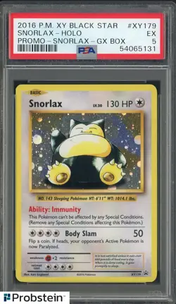 2016 Pokemon XY Black Star Promo Snorlax Gx Box #XY179 Snorlax Holo PSA 5 EX - Image 1