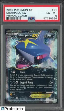 2015 Pokemon XY Primal Clash #91 Sharpedo Ex PSA 6 EX-MT - Image 1