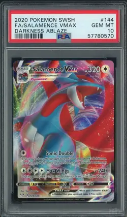 2020 Pokemon SWSH Darkness Ablaze #144 FA Salamence VMax PSA 10 GEM MINT - Image 1