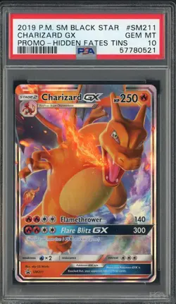 2019 Pokemon SM Black Star Promo Hidden Fates Tins #SM211 Charizard Gx PSA 10 - Image 1