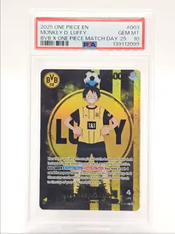 MONKEY D. LUFFY 2025 ONE PIECE BVB X ONE PIECE MATCH DAY '25 A PSA 10 Q6095 - Image 1