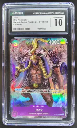 2024 ONE PIECE CCG JACK BANDAI GAMES FEST ST04-008 CGC 10 C RC7 - Image 1