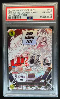 2025 One Piece Gum-Gum Fire-Fist Pistol Red Hawk Alternate Art #OP11-114 PSA 10 - Image 1