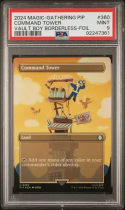 MTG Fallout Command Tower Borderless FOIL Vault Boy PSA 9 Mint - Image 1