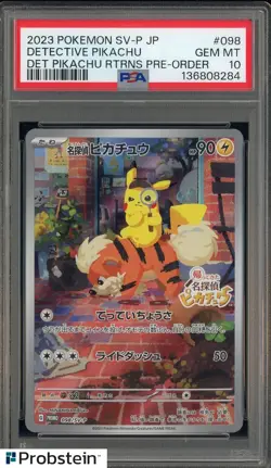 2023 Pokemon SV-P Japanese Pre-Order #098 Detective Pikachu PSA 10 - Image 1