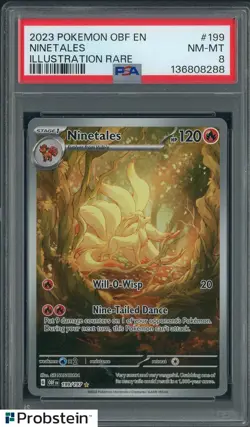 2023 Pokemon OBF En Illustration Rare #199 Ninetales PSA 8 NM-MT - Image 1