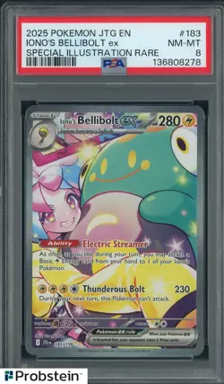 2025 Pokemon JTG EN Special Illustration rare #183 Iono's Bellibolt Ex PSA 8 - Image 1