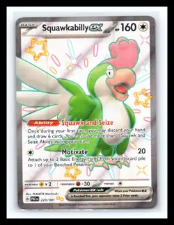 💥 Pokemon Squawkabilly EX 223/091 Scarlet & Violet Paldean Fates Shiny Holo - Image 1