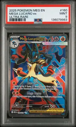 Pokemon Mega Evolution Mega Lucario EX Full Art 160/132 Ultra Rare 2025 PSA 9 MT - Image 1