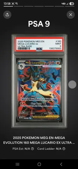 Pokemon Mega Evolution Mega Lucario EX Full Art 160/132 Ultra Rare 2025 PSA 9 MT - Image 4
