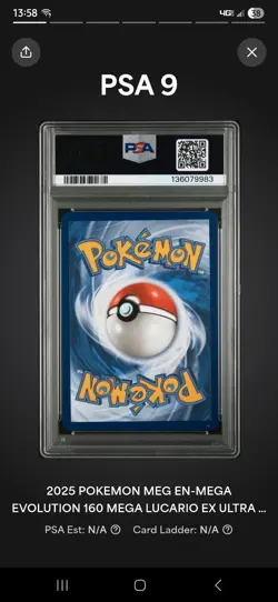 Pokemon Mega Evolution Mega Lucario EX Full Art 160/132 Ultra Rare 2025 PSA 9 MT - Image 5