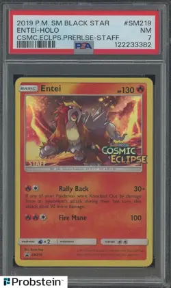 2018 Pokemon SM Black Star Promo Staff #SM219 Entei Holo PSA 7 NM - Image 1