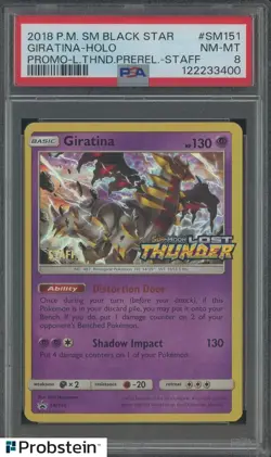 2018 Pokemon SM Black Star Promo BSP Staff SM151 Giratina Holo Staff PSA 8 NM-MT - Image 1