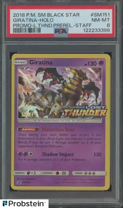 2018 Pokemon SM Black Star Promo BSP Staff SM151 Giratina Holo Staff PSA 8 NM-MT - Image 1
