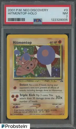 2001 Pokemon Neo Discovery #3 Hitmontop Holo PSA 7 NM - Image 1