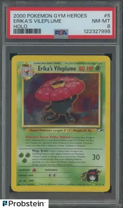 2000 Pokemon Gym Heroes #5 Erika's Vileplume Holo PSA 8 - Image 1