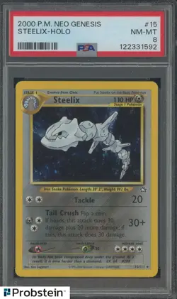 2000 Pokemon Neo Genesis #15 Steelix Holo PSA 8 NM-MT - Image 1