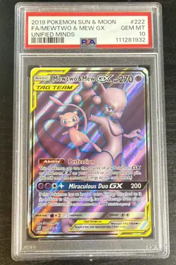 MEWTWO MEW GX 2019 Pokemon Sun Moon Unified Minds 222 PSA 10 - Image 1