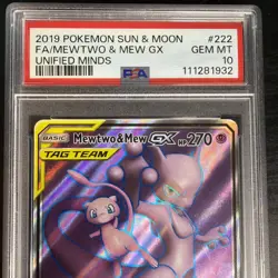 MEWTWO MEW GX 2019 Pokemon Sun Moon Unified Minds 222 PSA 10 - Image 3