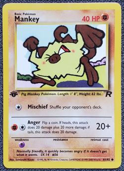 1st Edition Mankey- Team Rocket - #61/82 - Vintage Pokemon Card 2000 WOTC - Image 1